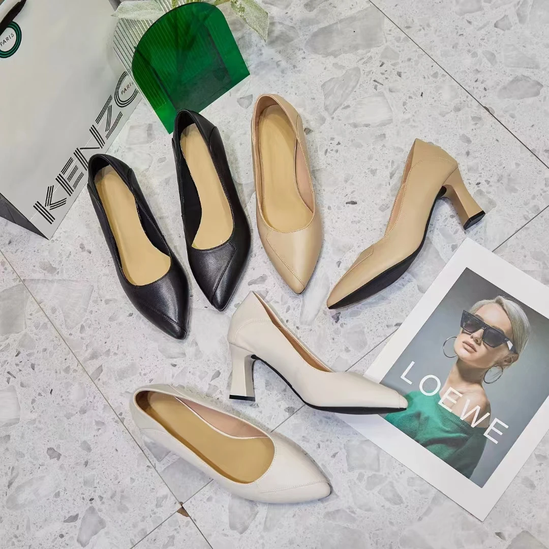 古早人时尚百搭头层牛皮女单鞋