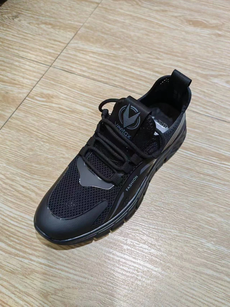 古早人男士夏季透气飞织网休闲鞋软底轻便黑色