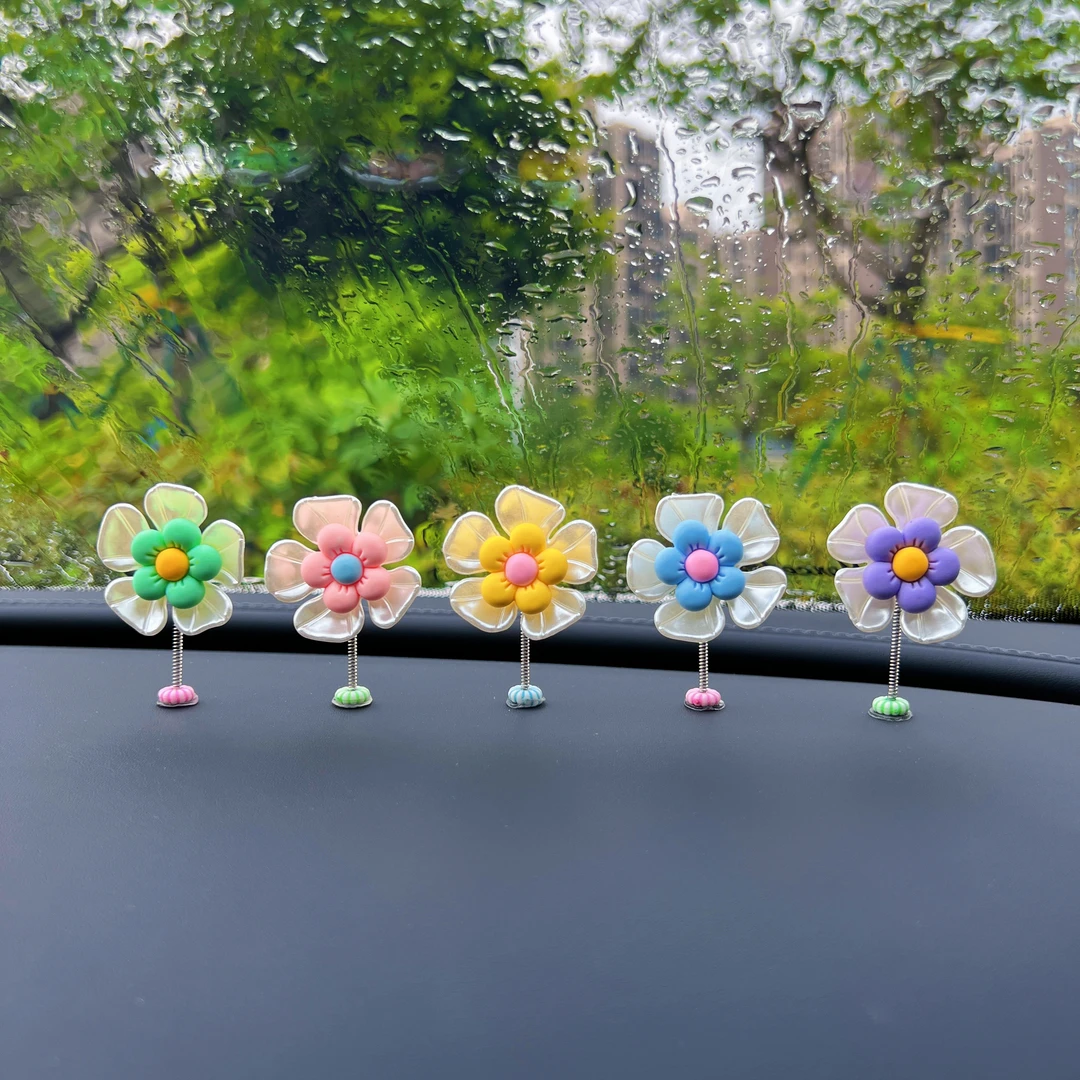 新款汽车花朵摆件车载中控台装饰摆件可爱治愈系清新摇头花朵摆件