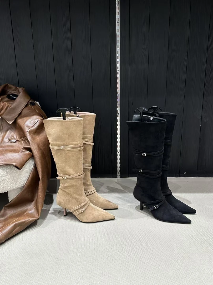 2024秋冬新款短靴細跟高跟不过膝长靴