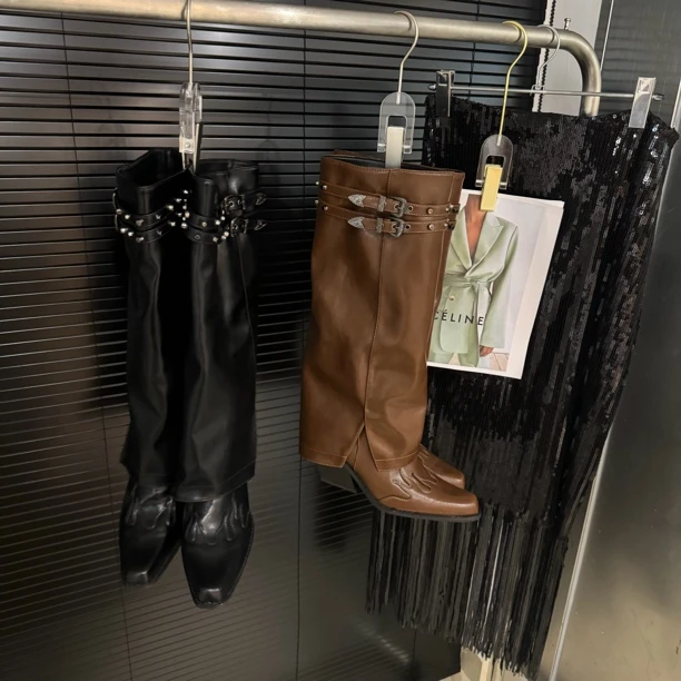 黑色高筒靴短靴粗跟女靴高跟女鞋长靴秋冬长筒时尚瘦瘦靴