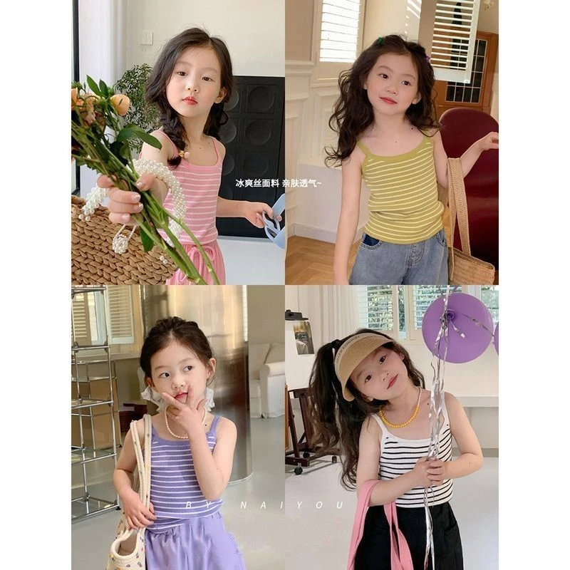 奶油kids童装儿童背心外穿2024新款夏装洋气宝宝女童条纹小吊带