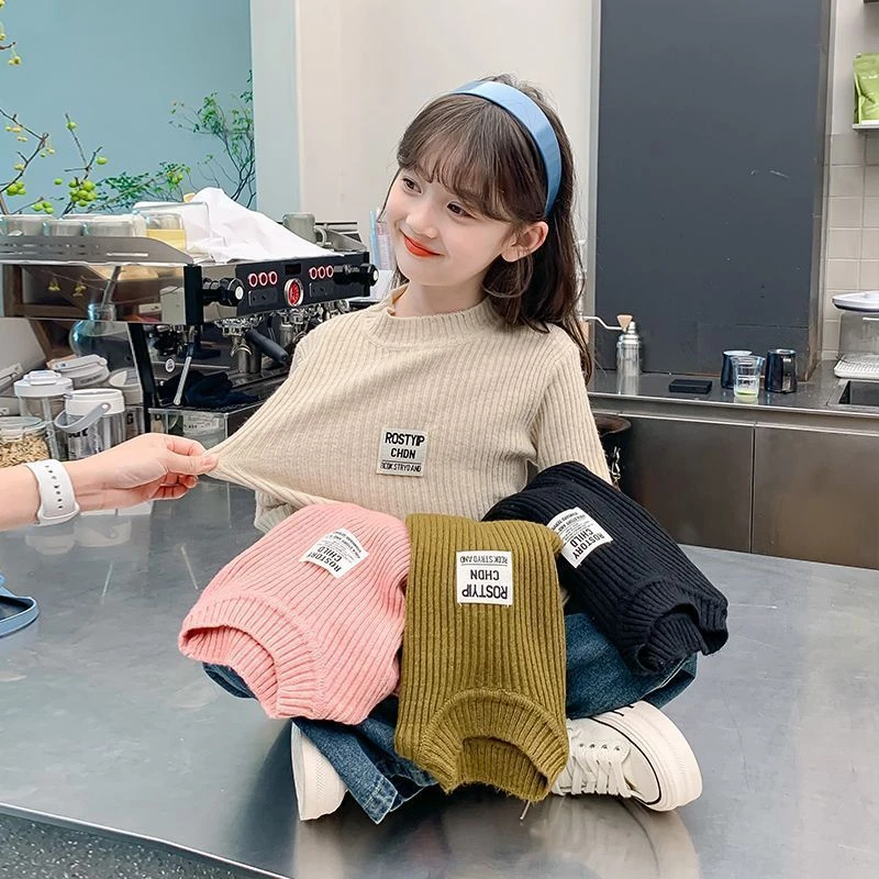 女童半高领毛衣秋冬款2024新款洋气儿童秋装百搭加厚针织衫打底衫