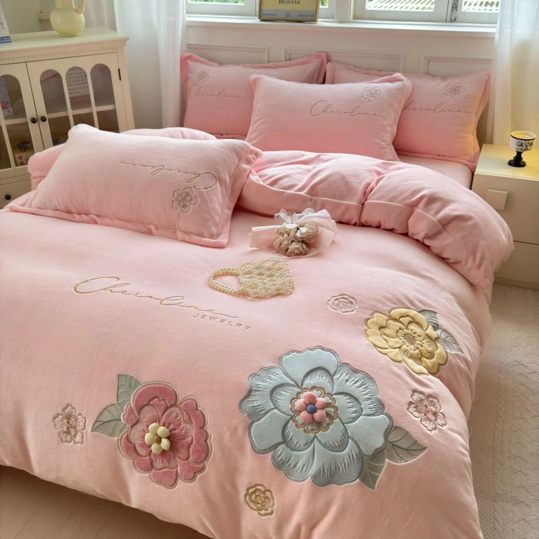 BOQIMENG/帛绮梦高端 刺绣 贴布绣牛奶棉 四件套 加厚保暖