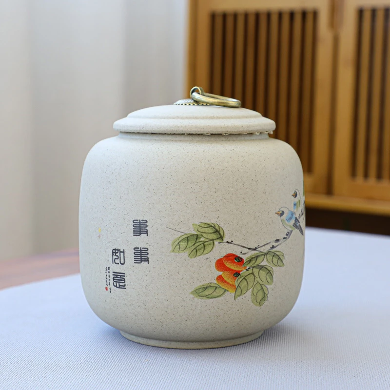 轻奢粗陶茶叶罐储存罐陶瓷大日式防潮密封罐家用红茶绿茶普洱茶罐