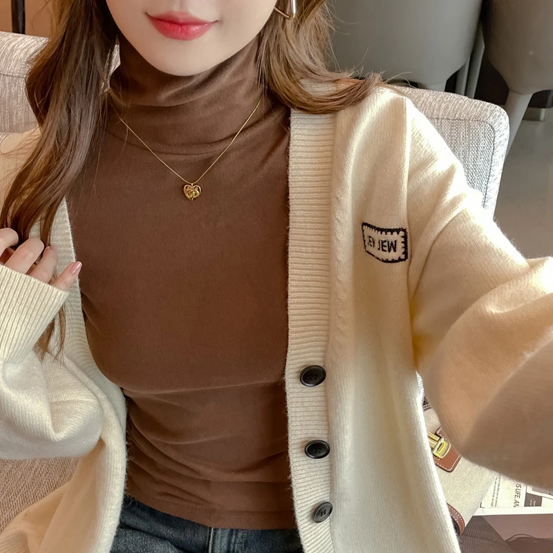 FS秋冬季德绒高领内搭磨毛打底衫女简约洋气高弹可外穿长袖上衣B0
