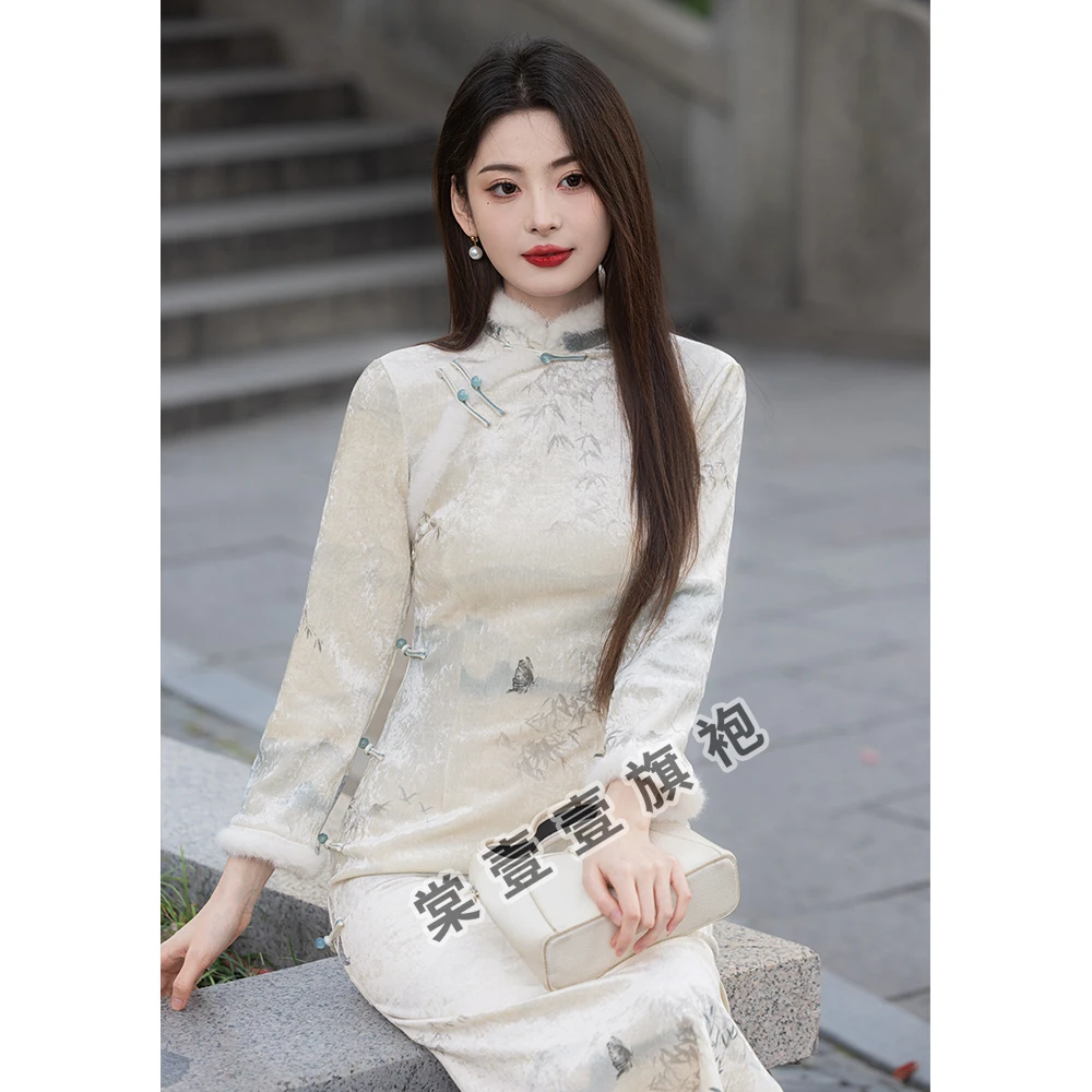 白色旗袍中国风修身高端显瘦中国风改良年轻款气质优雅显瘦新中式