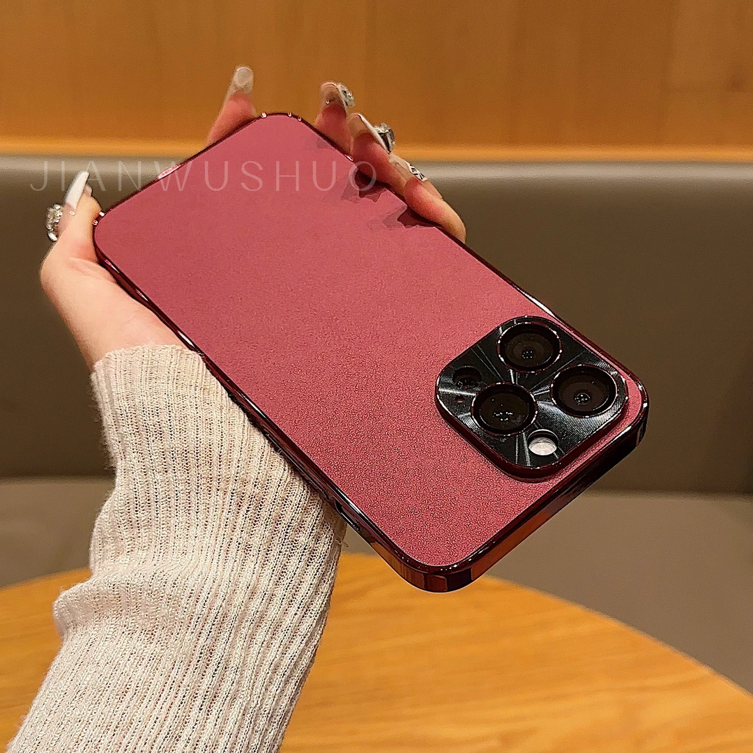 高颜值皮纹电镀边框苹果15promax手机壳iphone14/13/12防摔镜头膜