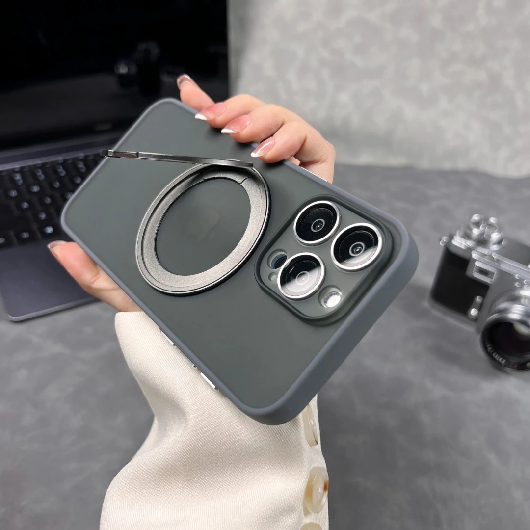 苹果15手机壳14ProMax13磁吸支架自带镜头膜磨砂防摔超薄保护套硬