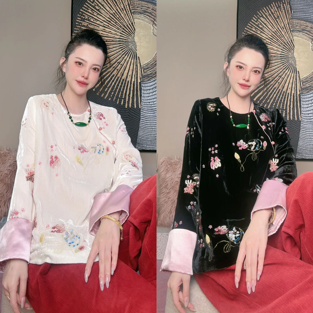 辰曦同款【昭昭日愿】早秋款新中式重工金丝绣斜襟上衣