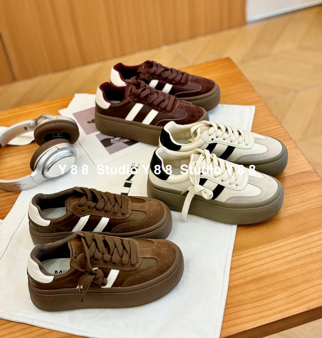 [帅帅]首尔秋日~24SS小众韩版复古厚底增高德训鞋圆头休闲板鞋