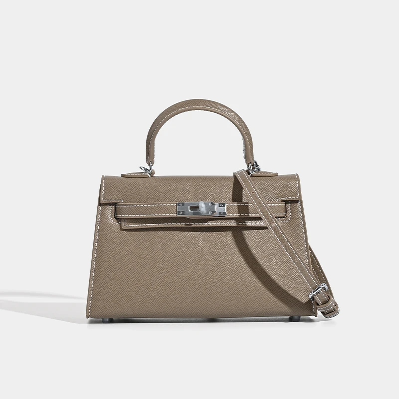 2025秋冬时尚百搭牛皮高级质感凯莉包单肩斜挎手提女士包真皮轻奢