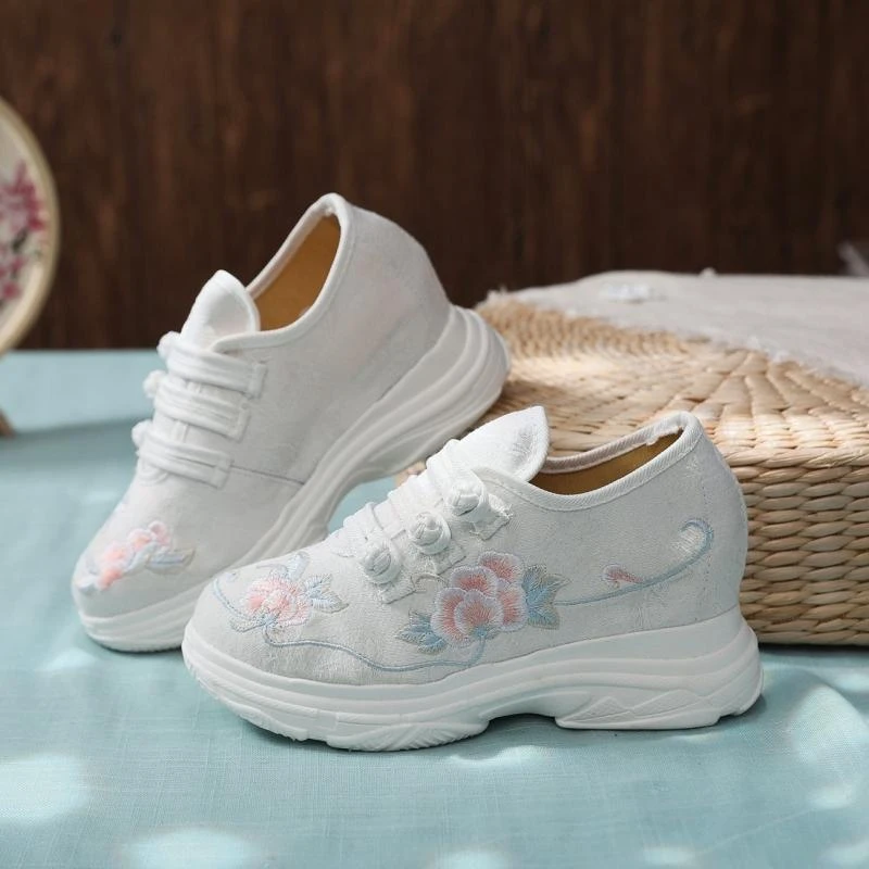 【晓月】2022新款帆布鞋春秋复古绣花鞋加厚小白鞋运动鞋古风鞋