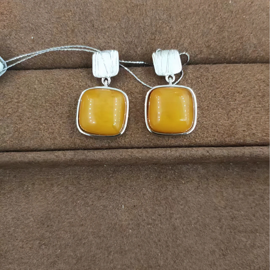 菜百首饰 银S925琥珀耳饰