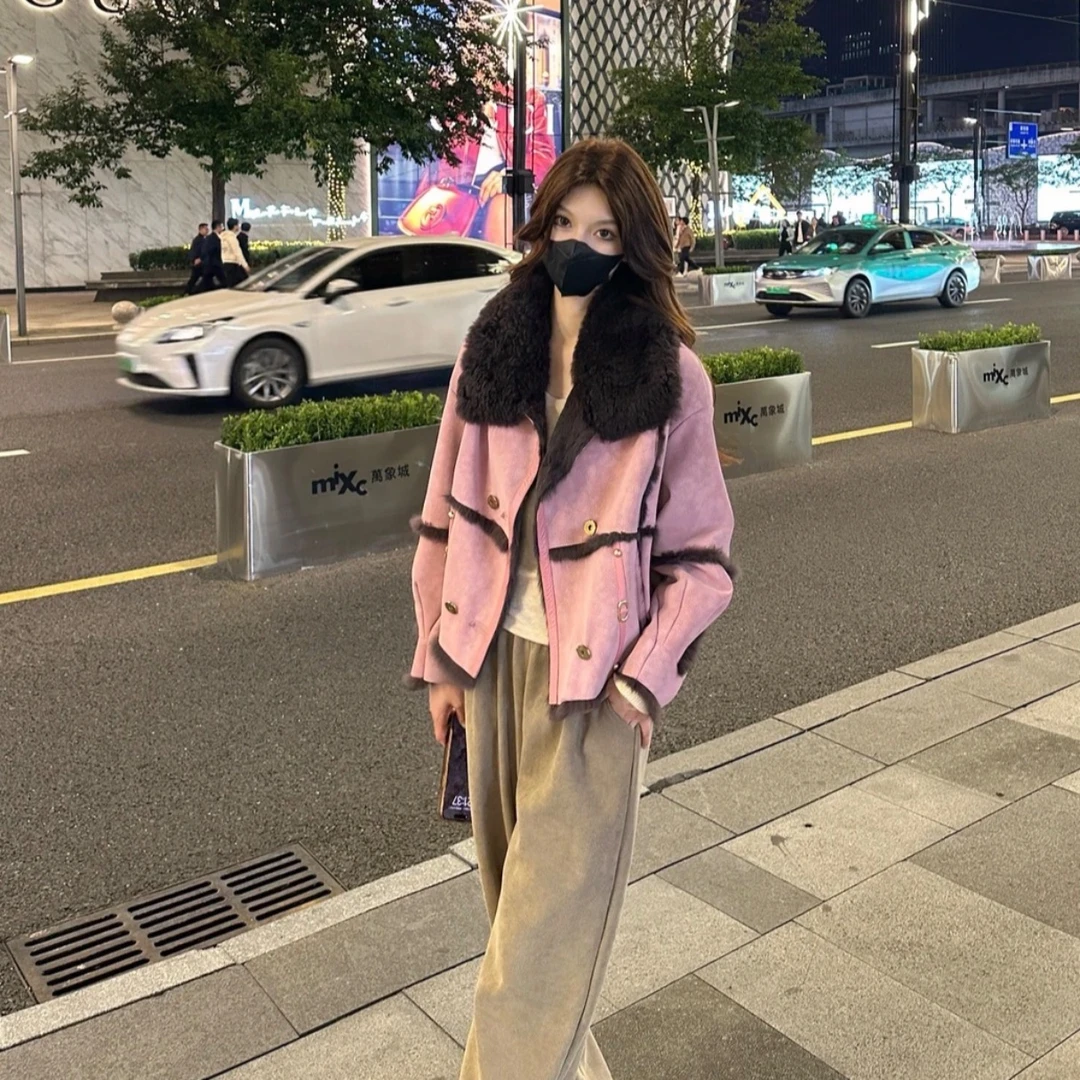 Liixu显瘦短款上衣女气质网红毛毛外套时尚设计拼接外套女