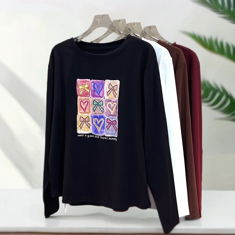 必魅2024秋季新款原宿风减龄印花长袖T恤3027显瘦遮肚大码上衣