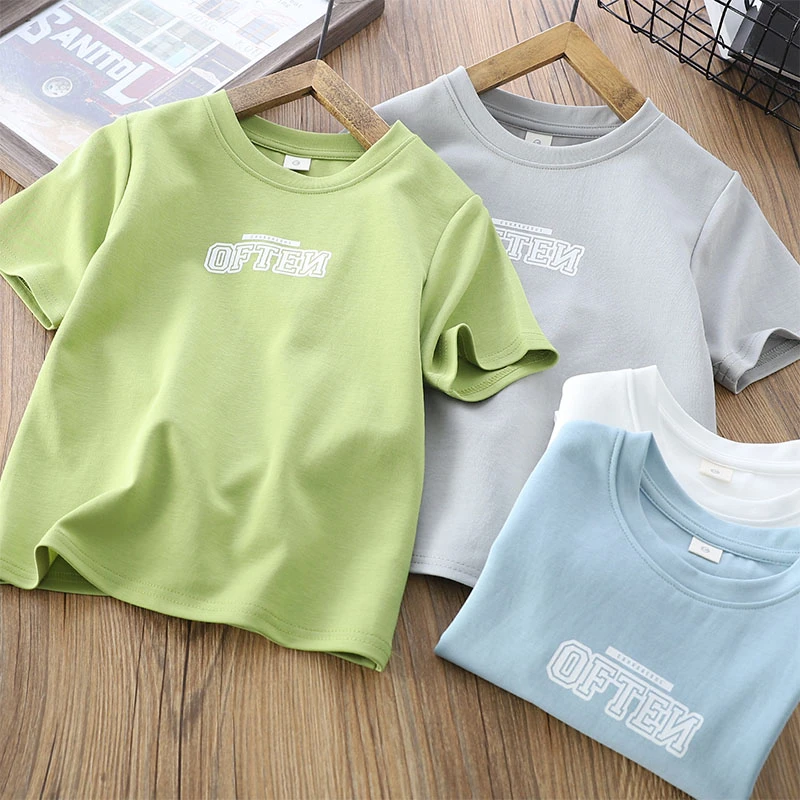 儿童短袖T恤凉感男童夏季2025新款透气字母体恤女童半袖上衣夏装