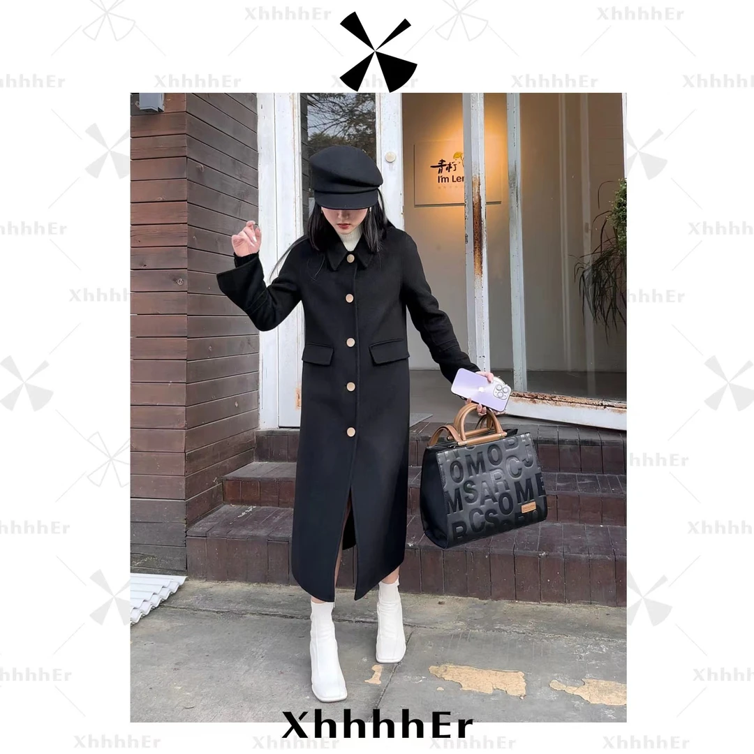 辛儿/小个子羊绒羊毛秋冬黑色保暖经典赫本风双面大衣外套XLY1156