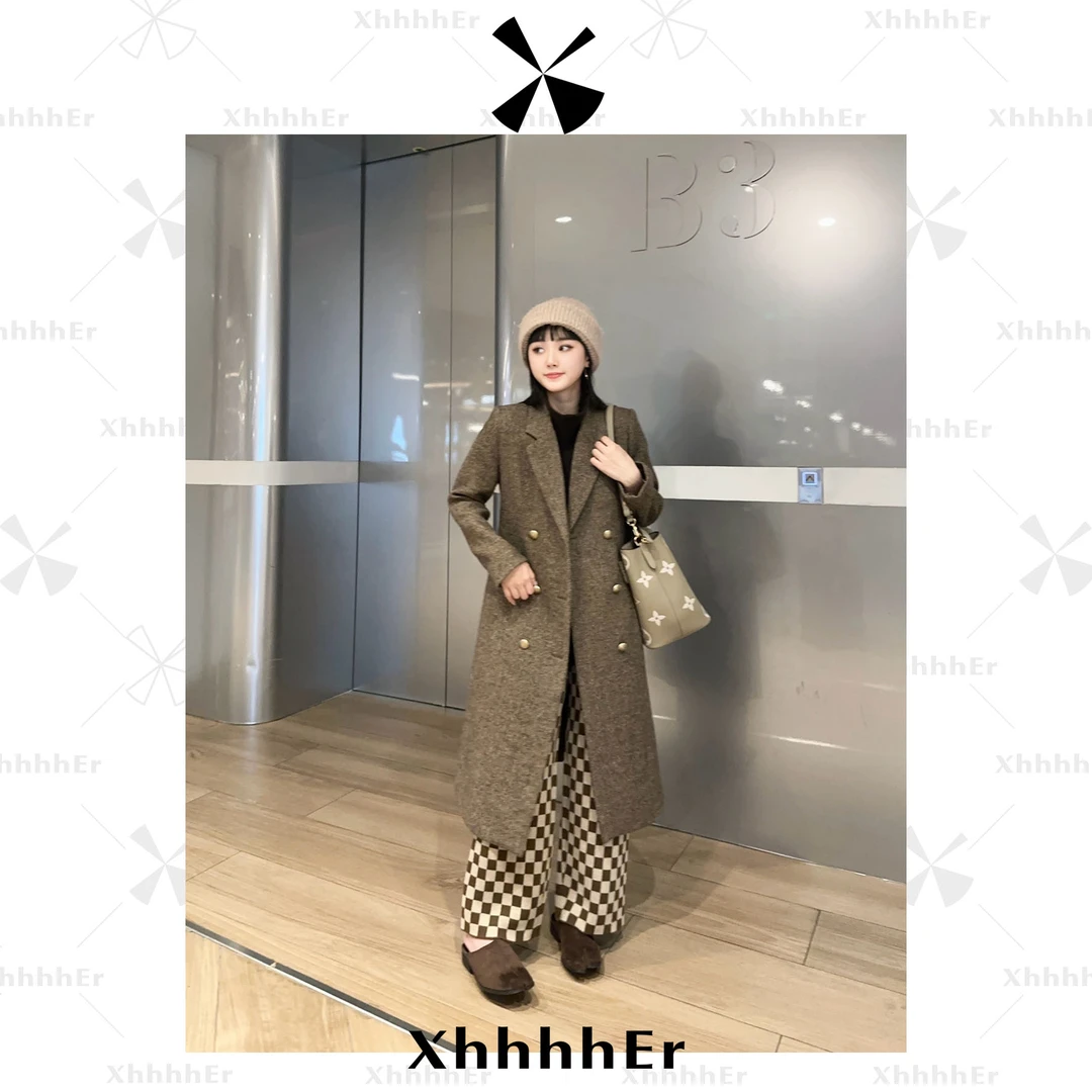 辛儿/小个子 50羊毛咖色外套保暖经典老钱风西装大衣XY1655