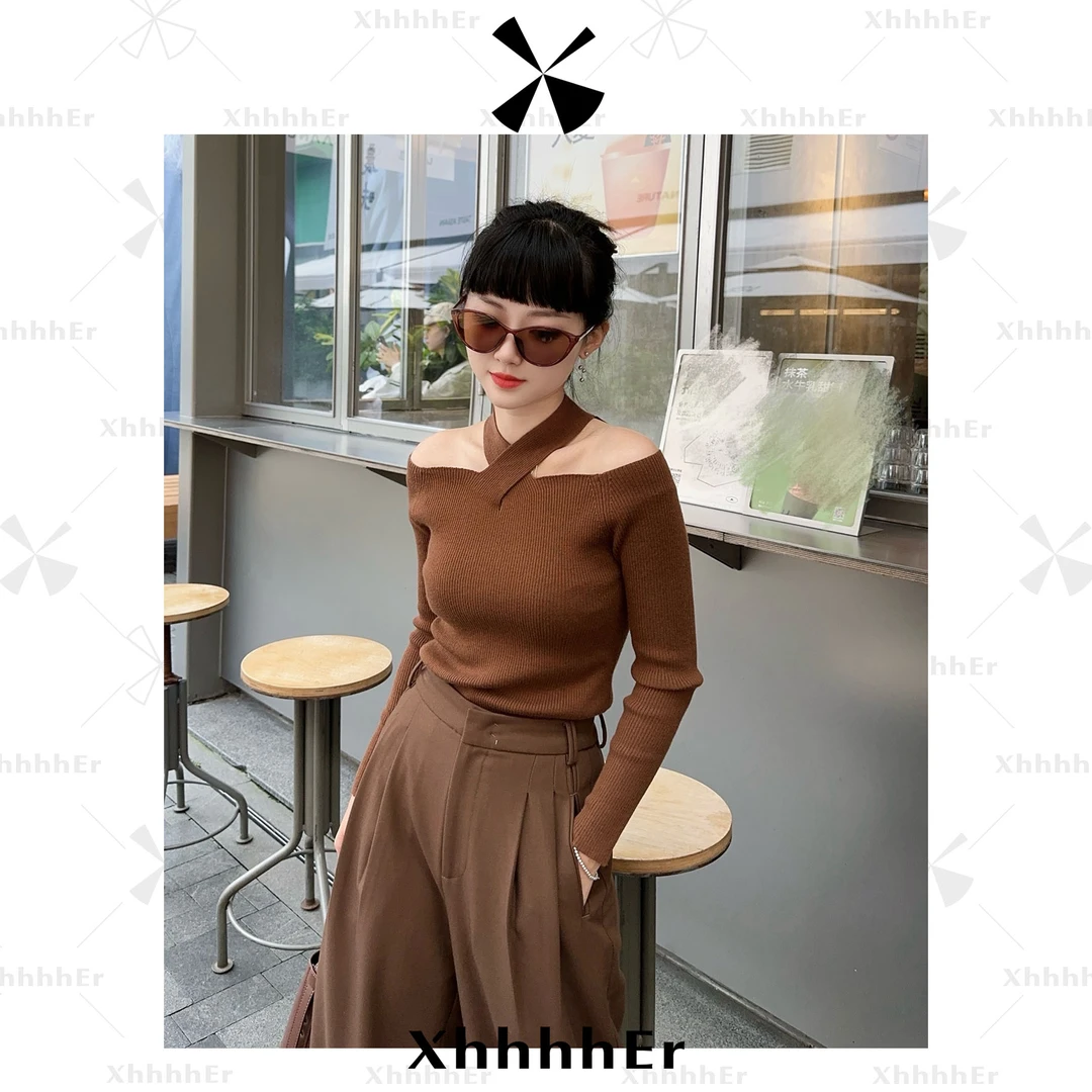 辛儿/小个子早春百搭纯色法式挂脖小众设计感毛衣XY1332