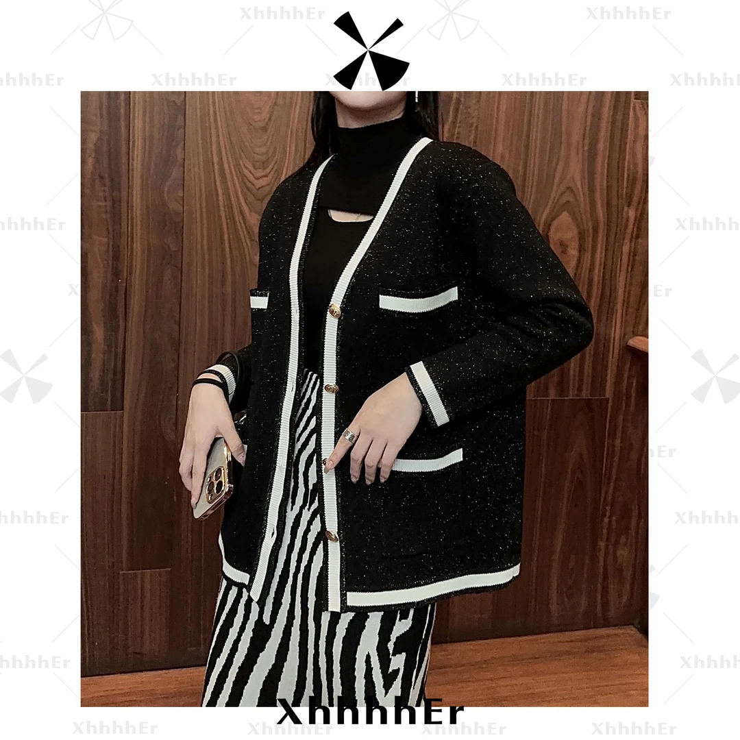 辛儿/小个子显瘦百搭高级小众气质针织名媛撞色小香风外套XZY1236