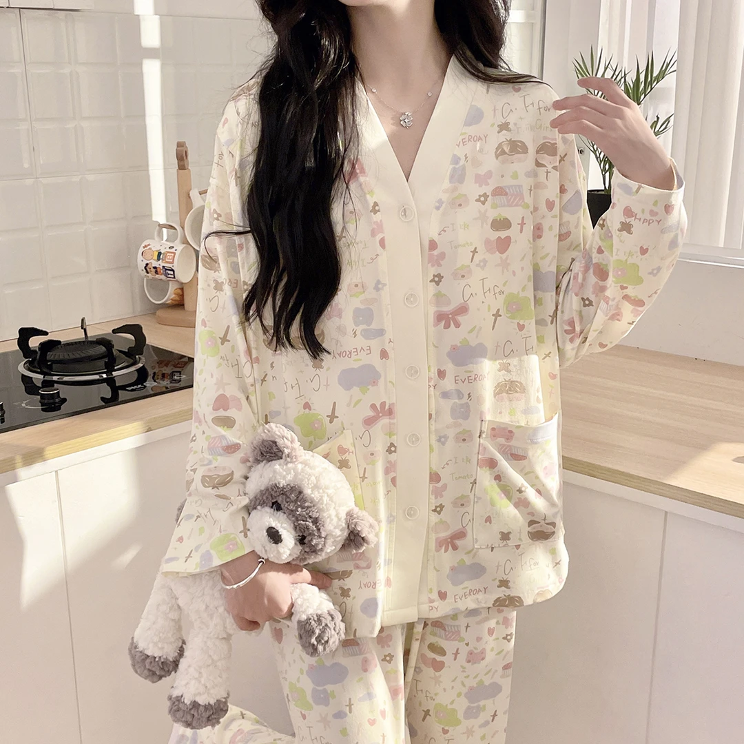 【月子服-带胸垫】月子服春秋季产后喂奶哺乳期孕妇睡衣长袖套装