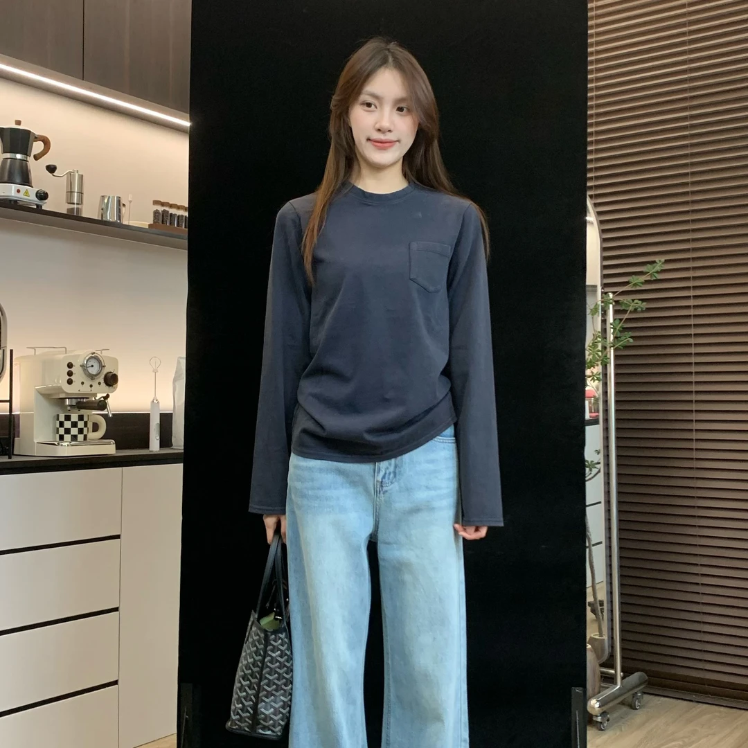 肚子240499宽松设计感内搭打底衫女秋冬洋气可外穿长袖t恤上衣