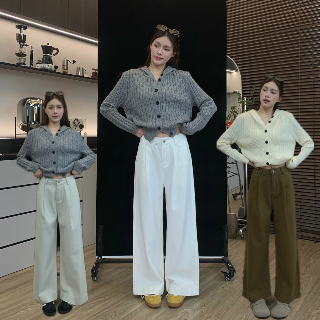 肚子6827白色阔腿牛仔裤女秋季水洗褶皱高腰宽松垂感显瘦直筒长裤