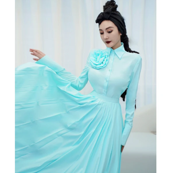 【星姐推荐】星原创高级定制[薄荷]小众设计师时尚气质大摆伞裙套装