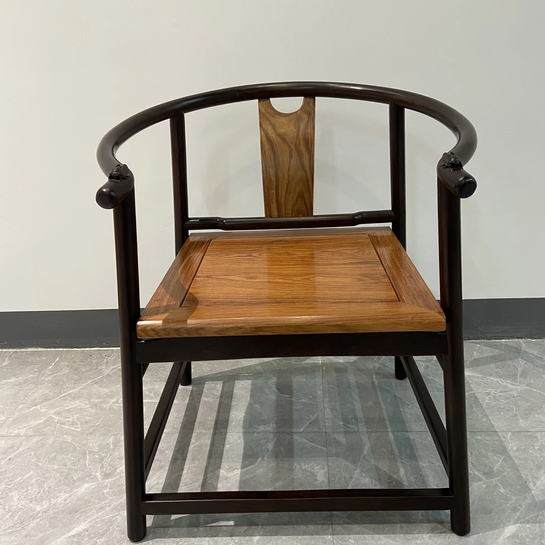 双拼色新中式画案椅子带蝉