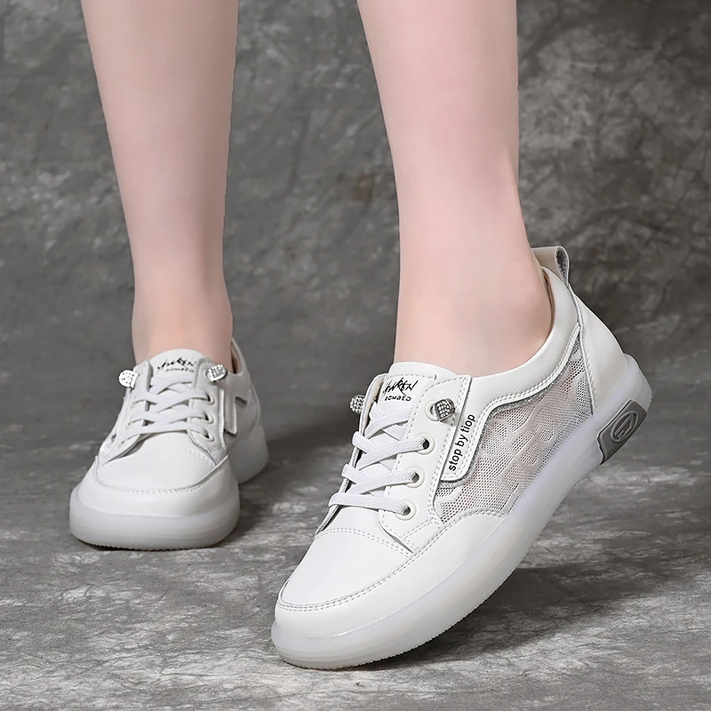 小白鞋女2024新款夏单鞋网面透气一脚蹬妈妈鞋牛筋底软底休闲板鞋
