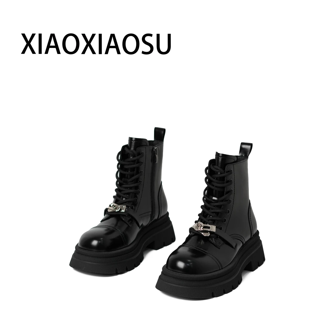 小小苏【爱吗短靴】小众设计款潮流筒靴百搭真皮中筒加绒保暖