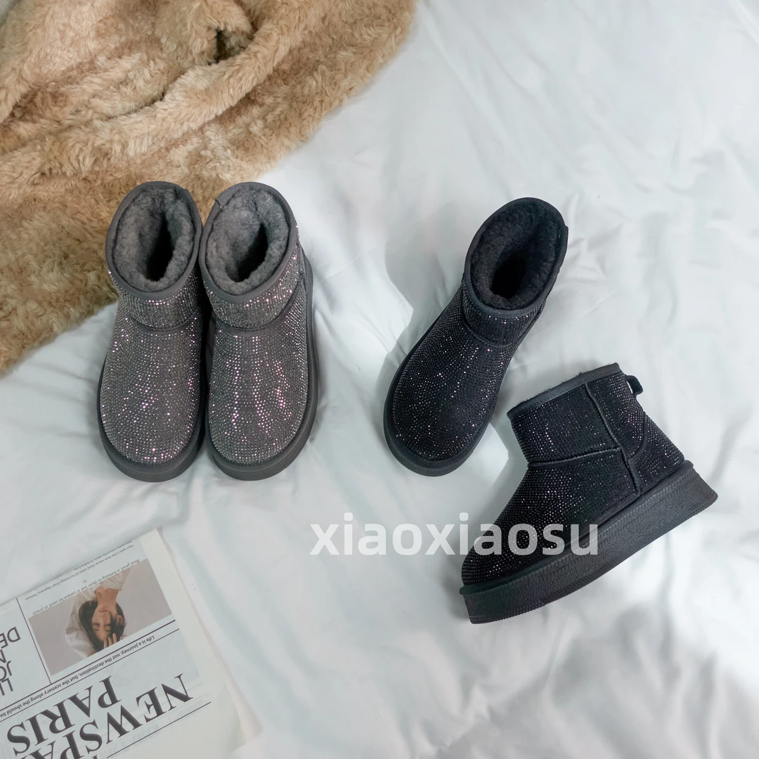 小小苏【带钻雪地棉】厚底百搭新品时尚英伦风加绒秋冬雪地靴