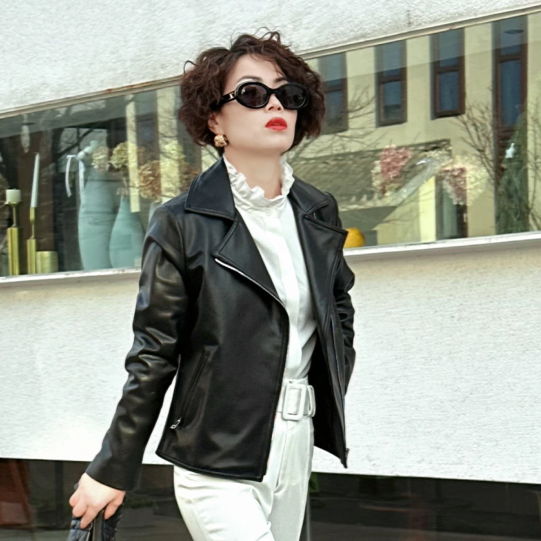 正品绵羊皮衣女士春季新款海宁真皮宽松休闲百搭设计师外套1527