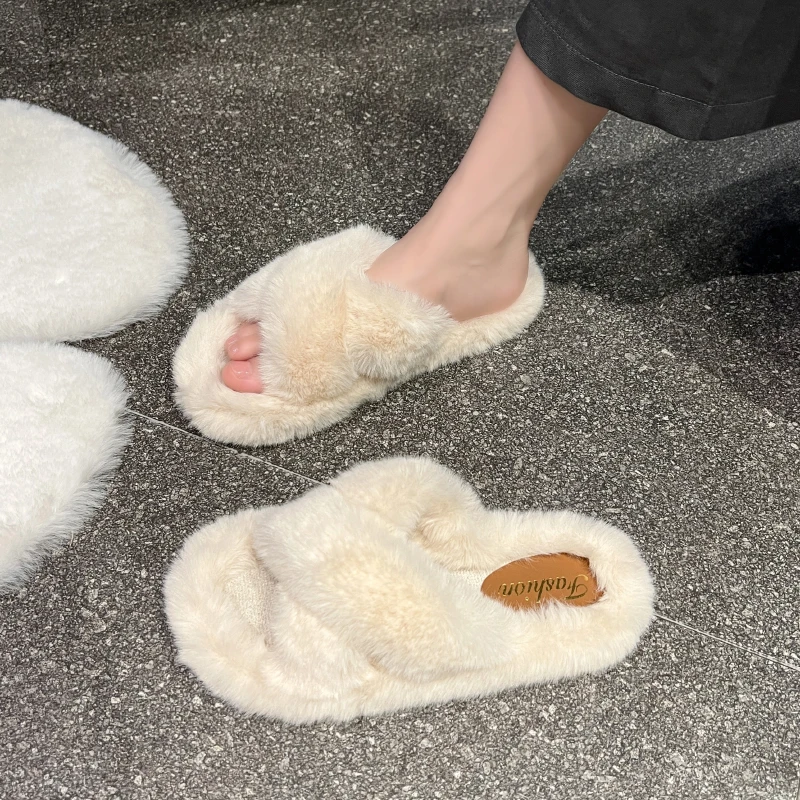 2025年秋冬新款896交叉居家棉拖鞋外穿毛毛拖