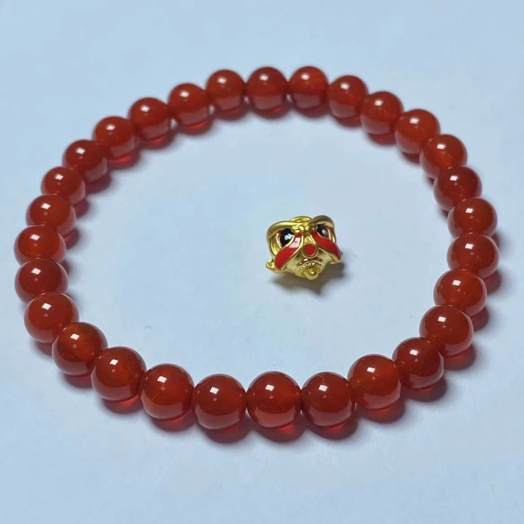 足金999醒狮玛 瑙手串黄金首饰时尚@@A274