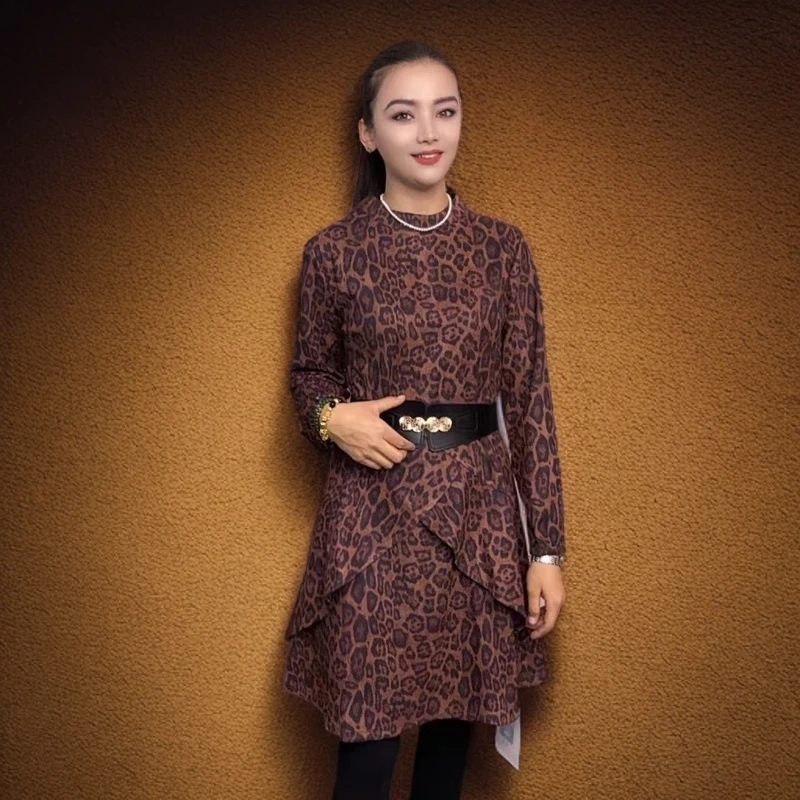 2024高端时尚气质百搭豹纹连衣裙