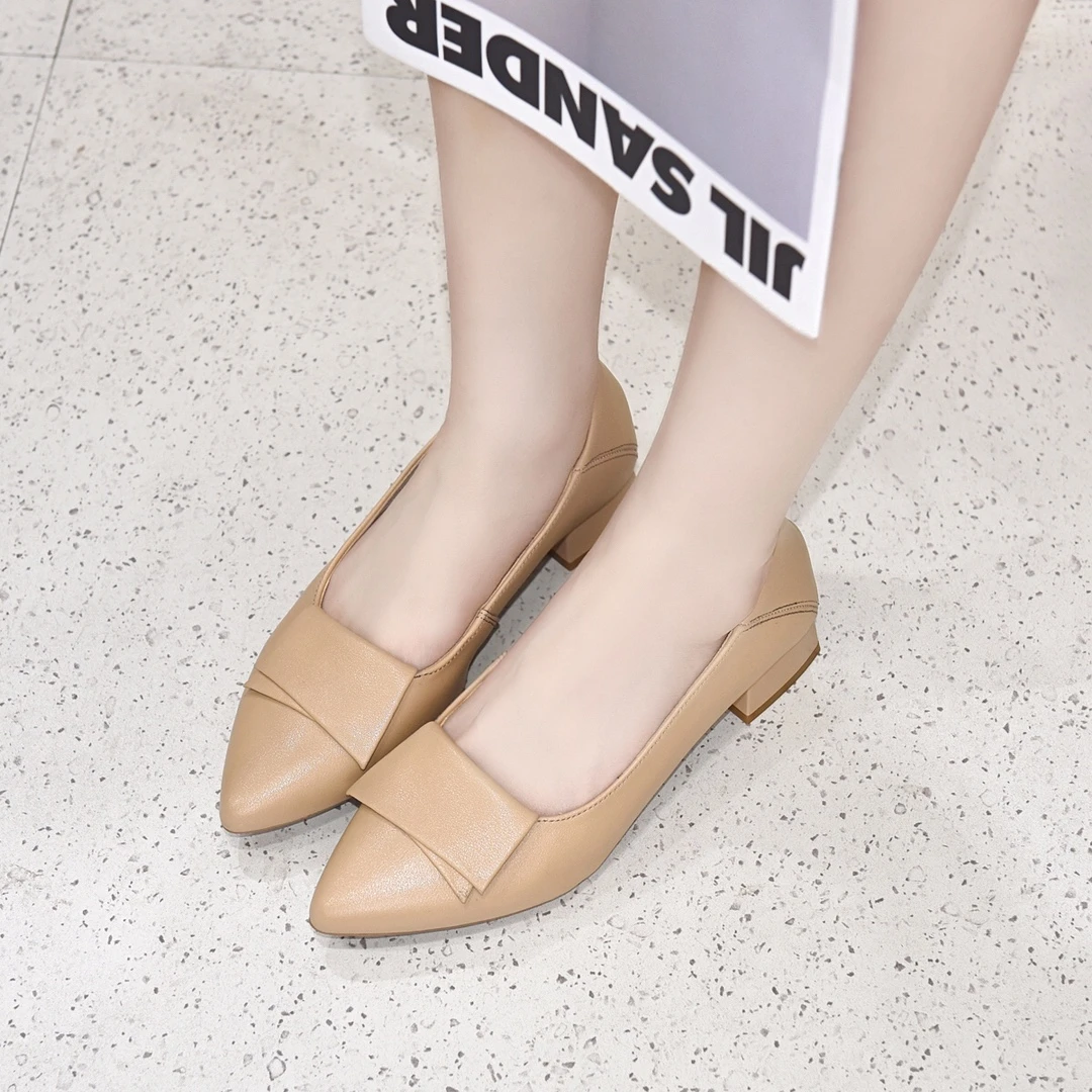 2024春夏季真皮时尚新款舒适百搭四季鞋软底软皮尖头小单鞋女