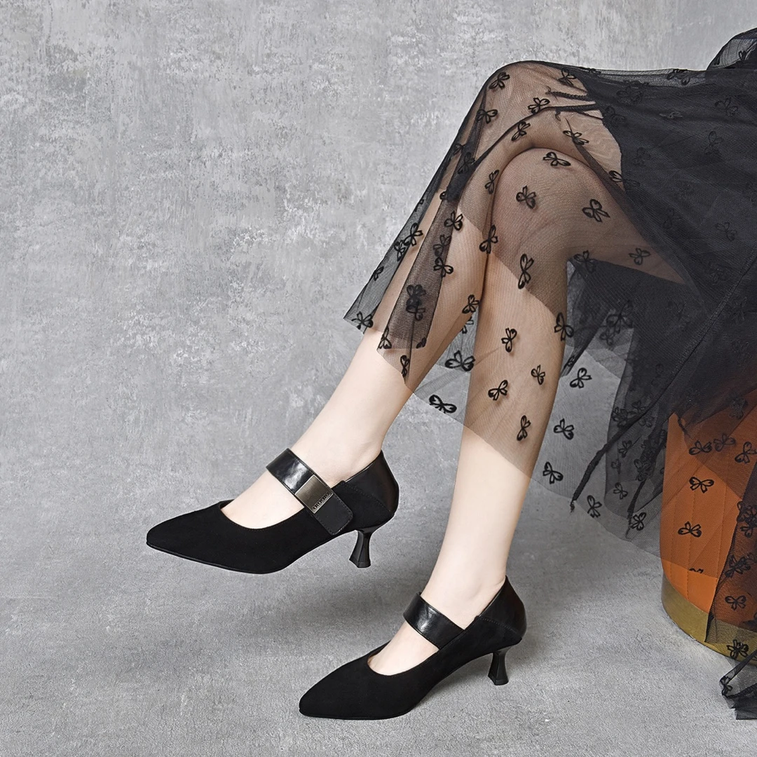 2024新款夏季法式职业气质高级真皮尖头女鞋春秋款小皮鞋女