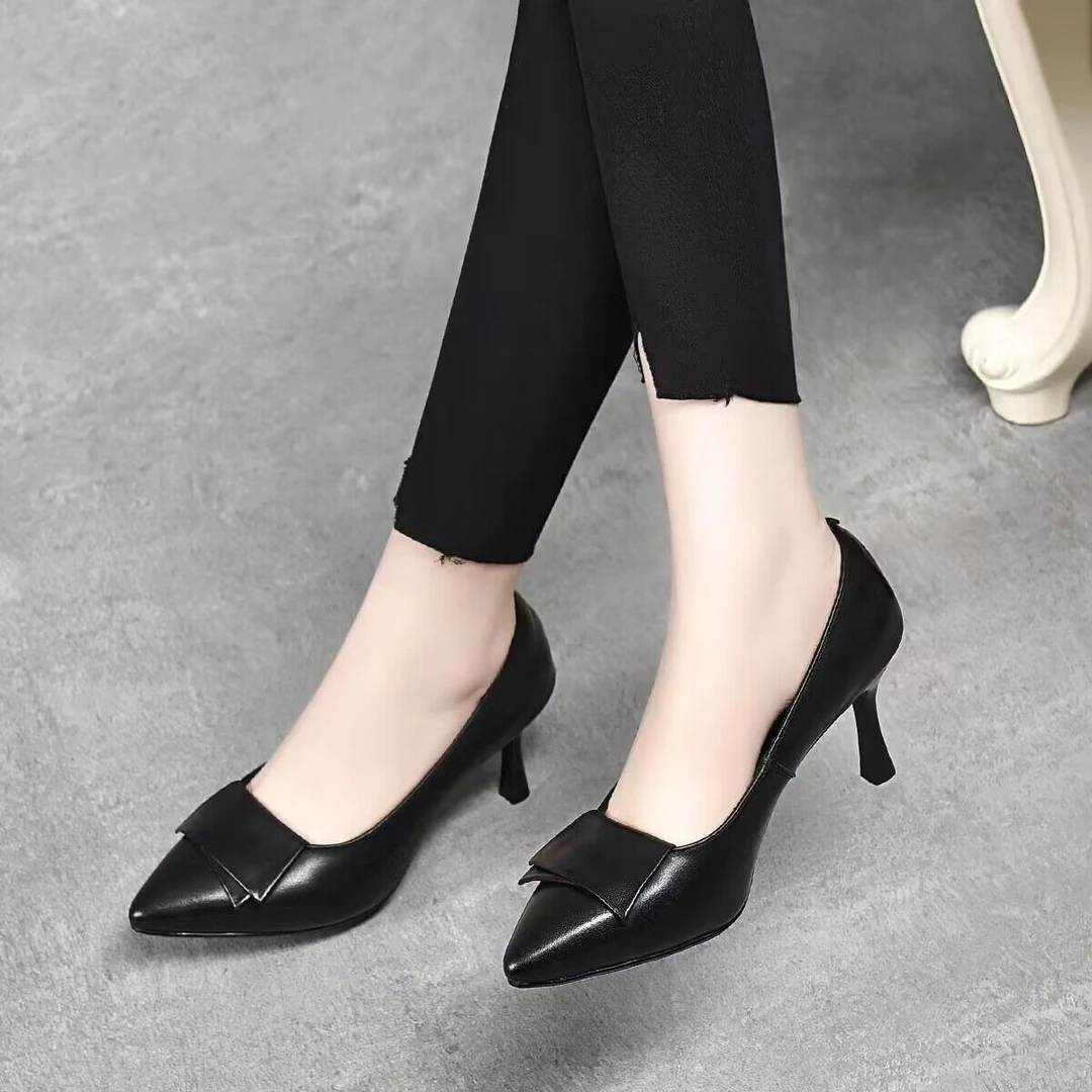 通勤3公分 5公分 7公分新款浅口中跟单鞋女尖头细跟高跟鞋 工作鞋