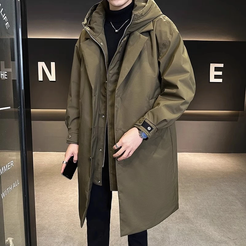 中长款棉服男春季加厚连帽防寒服2025新款假两件韩版保暖风衣外套