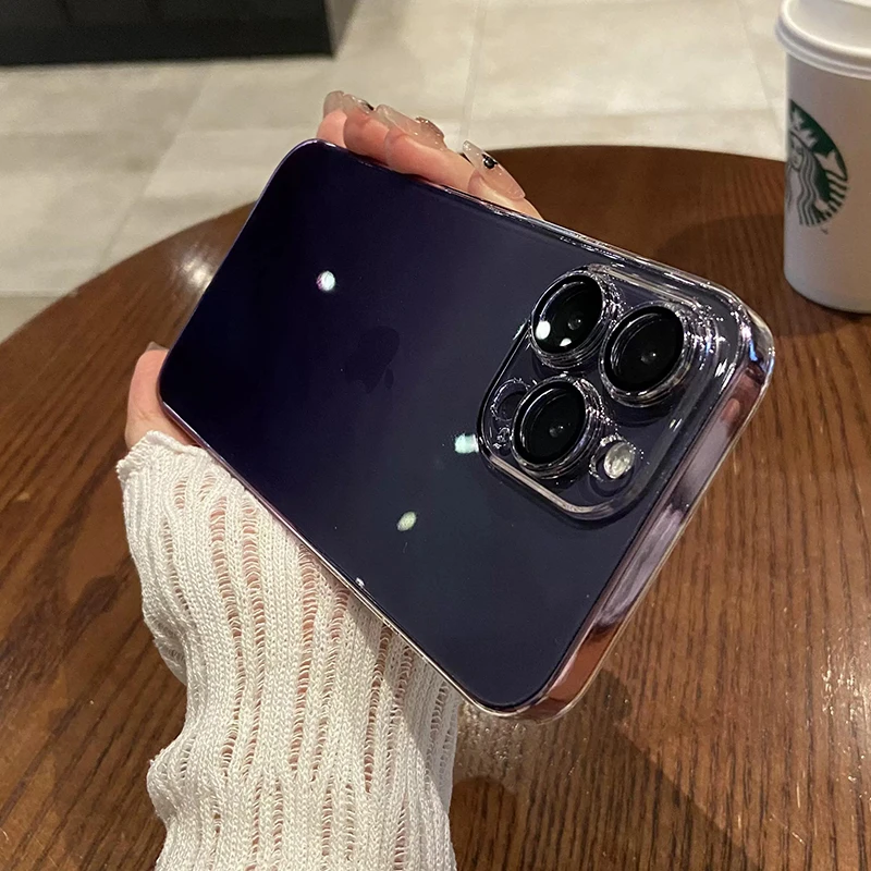 pc渐变黑加仑高透苹果15promax手机壳iPhone14pro全包镜头膜13/12