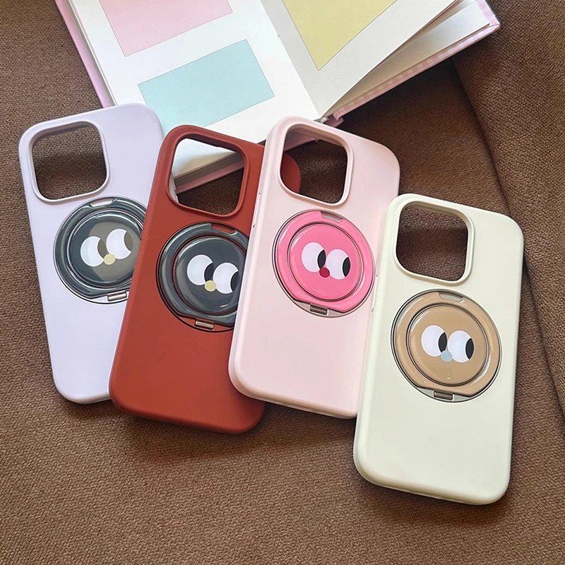 大眼萌萌360度旋转支架苹果16手机壳iPhone15软糯ins风液态硅胶