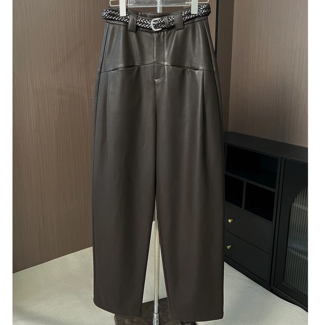 奶奶裤带腰带海宁正品女士女休闲百搭宽松阔腿裤显瘦哈伦长裤6022