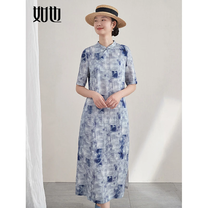 如也亚麻新中式改良旗袍女夏季薄款 天丝国风文艺连衣裙|36136