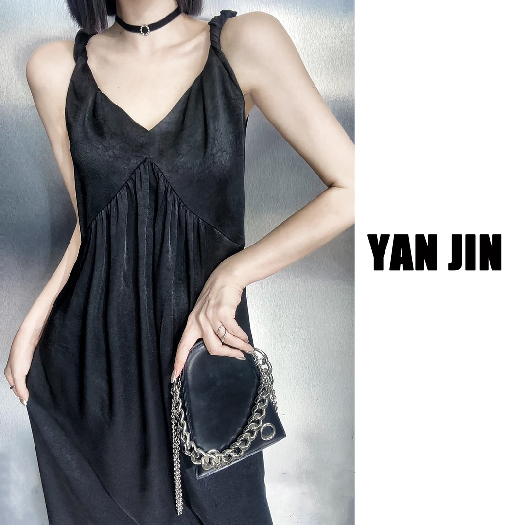 【醋酸拼接连衣裙】黑色显瘦 遮肉时尚缎长裙 显瘦遮肉长款连衣裙