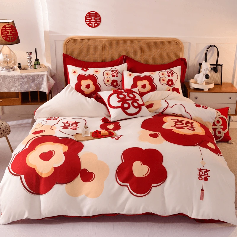 婚庆数码印花系列结婚用四件套夏凉被空调被套件床单被罩2024新款
