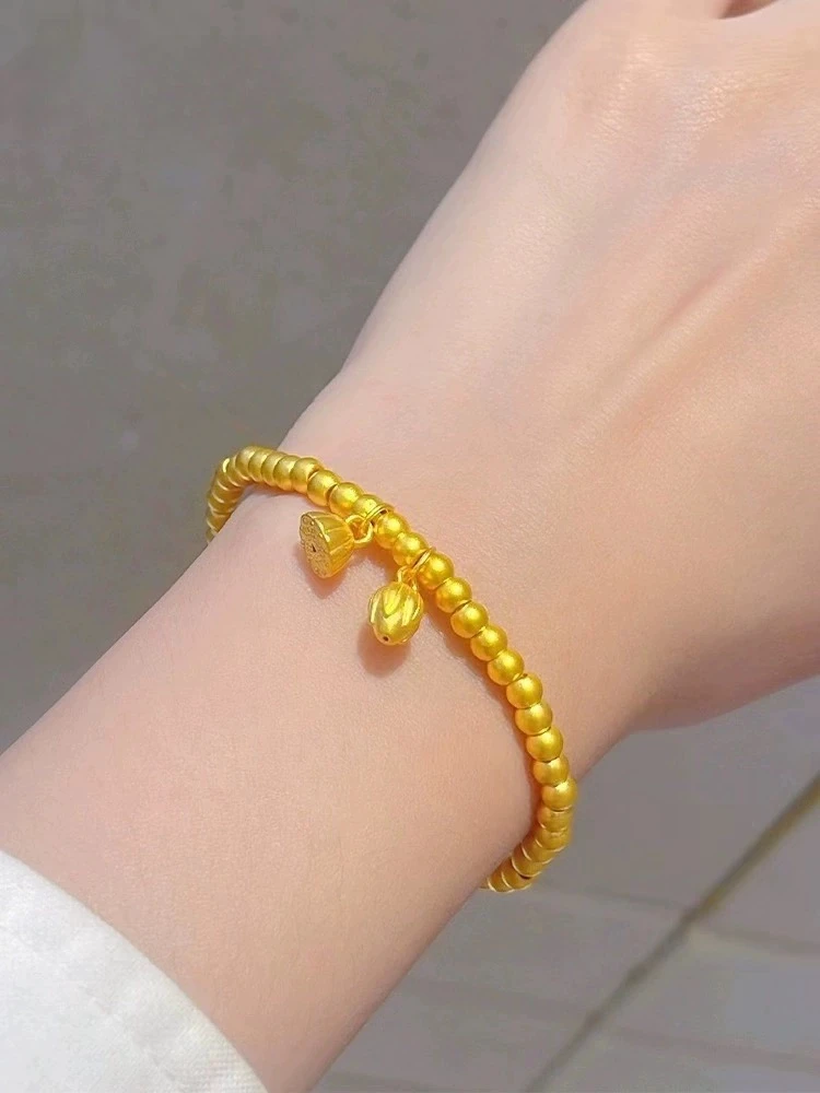 铜合金手链 两世欢莲蓬手链轻奢时尚百搭金色古法手链素款弹力