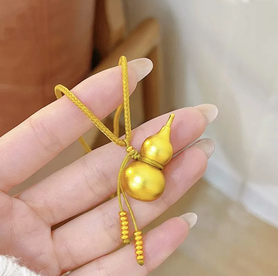 铜合金布艺项链 福禄葫芦吊坠项链可调节新中式复古磨砂毛衣链