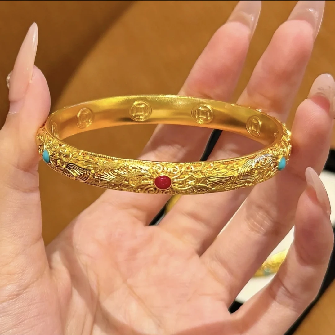 铜合金手镯 宫廷风珐琅镂空手环高级感精致花丝手镯轻奢复古